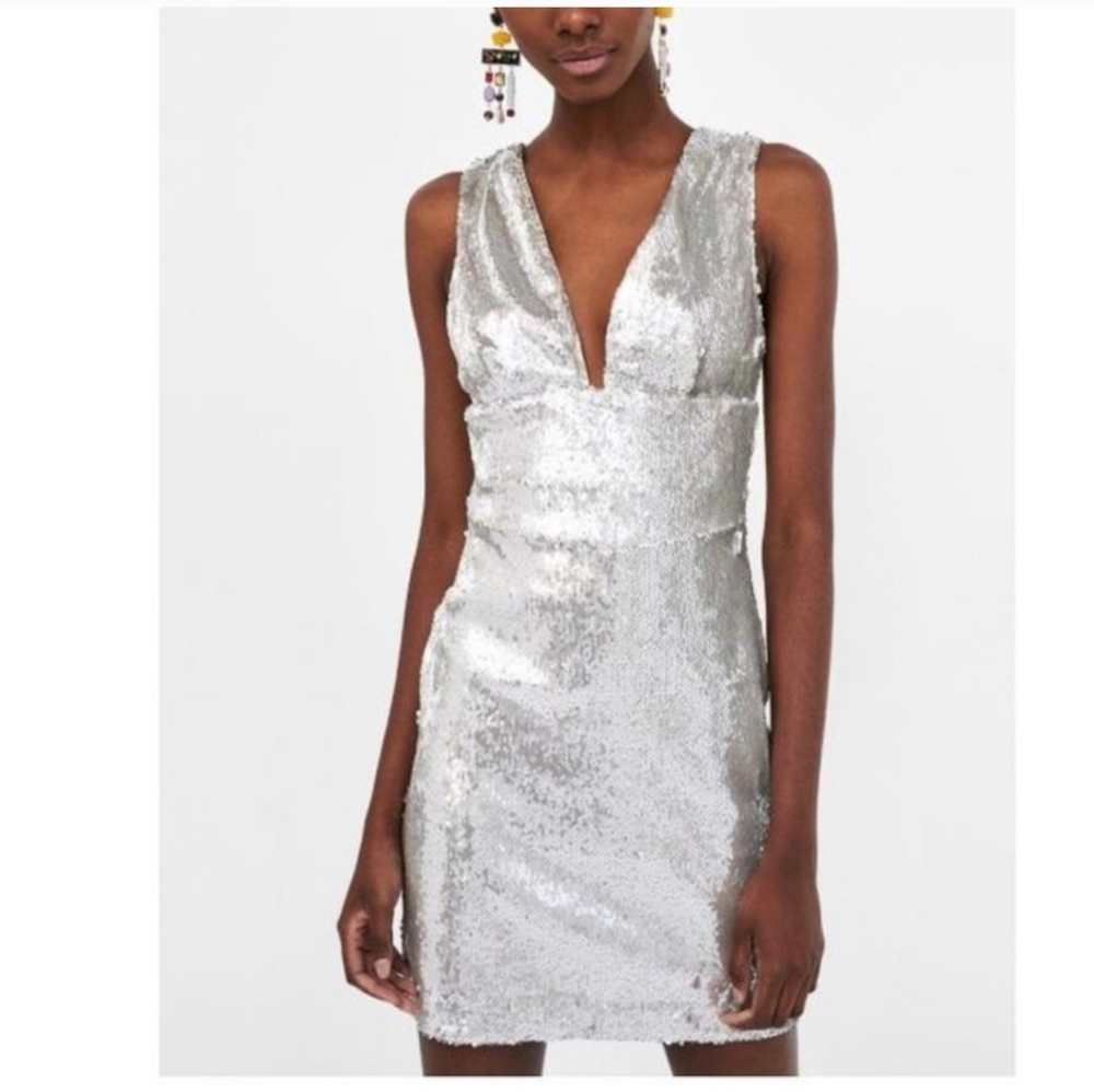 Zara Silver Sequin Dress Size S